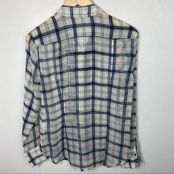 ATM 100% Silk Sheer Plaid Blue Lightweight Blouse PLL Anthony Thomas Melillo XS - Picture 9 of 13